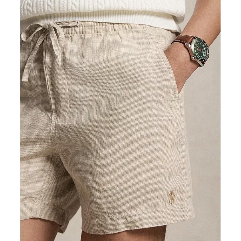 Polo Ralph Lauren Prepster Linen Shorts Mens L Beige 6" Inseam Drawstring NWT